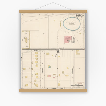 Old map wall art mockup — magnetic wood frame on white wall — Sanborn Fire Insurance Map from Alhambra, Los Angeles County, California (1912), Sheet #0007