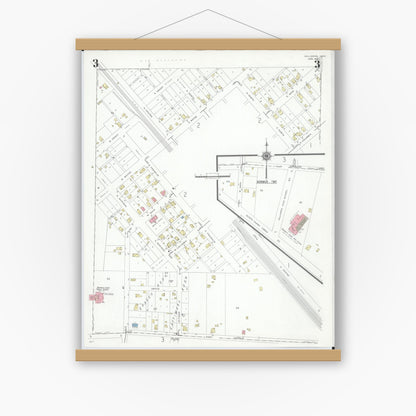 Old map wall art mockup — magnetic wood frame on white wall — Sanborn Fire Insurance Map from Hilliards, Franklin County, Ohio (1946), Sheet #0003