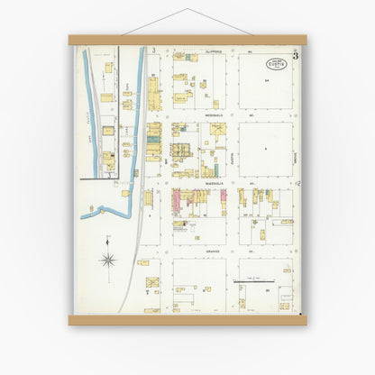 Old map wall art mockup — magnetic wood frame on white wall — Sanborn Fire Insurance Map from Eustis, Lake County, Florida (1906), Sheet #0003
