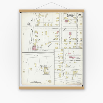 Old map wall art mockup — magnetic wood frame on white wall — Sanborn Fire Insurance Map from Norwalk, Huron County, Ohio (1893), Sheet #0010