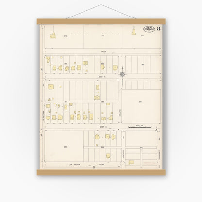 Old map wall art mockup — magnetic wood frame on white wall — Sanborn Fire Insurance Map from Ontario, San Bernardino County, California (1912), Sheet #0008