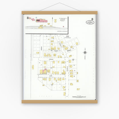 Old map wall art mockup — magnetic wood frame on white wall — Sanborn Fire Insurance Map from Caldwell, Noble County, Ohio (1923), Sheet #0008