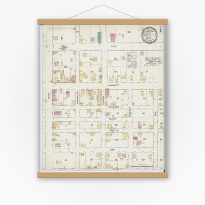 Old map wall art mockup — magnetic wood frame on white wall — Sanborn Fire Insurance Map from Troy, Madison County, Illinois (1893), Sheet #0001
