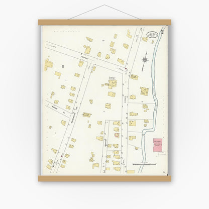 Old map wall art mockup — magnetic wood frame on white wall — Sanborn Fire Insurance Map from Liberty, Sullivan County, New York (1911), Sheet #0002