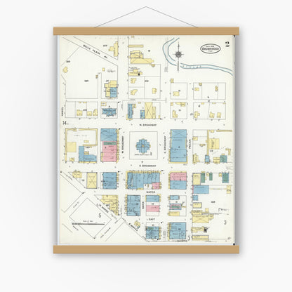 Old map wall art mockup — magnetic wood frame on white wall — Sanborn Fire Insurance Map from Brownwood, Brown County, Texas (1909), Sheet #0002