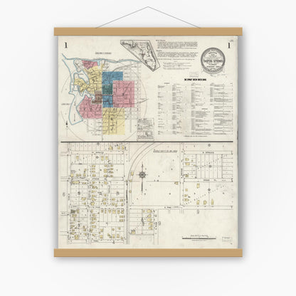 Old map wall art mockup — magnetic wood frame on white wall — Sanborn Fire Insurance Map from Tarpon Springs, Pinellas County, Florida (1926) - Complete Map Set