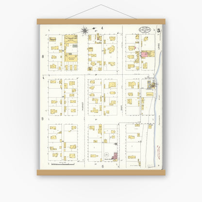 Old map wall art mockup — magnetic wood frame on white wall — Sanborn Fire Insurance Map from Colusa, Colusa County, California (1907), Sheet #0005