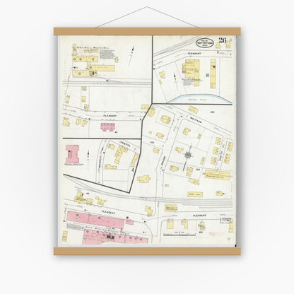 Old map wall art mockup — magnetic wood frame on white wall — Sanborn Fire Insurance Map from Watertown, Middlesex County, Massachusetts (1911), Sheet #0026
