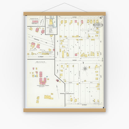 Old map wall art mockup — magnetic wood frame on white wall — Sanborn Fire Insurance Map from New Philadelphia, Tuscarawas County, Ohio (1901), Sheet #0004