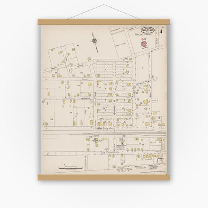 Old map wall art mockup — magnetic wood frame on white wall — Sanborn Fire Insurance Map from Eagle Lake, Colorado County, Texas (1922), Sheet #0004