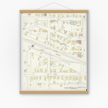Old map wall art mockup — magnetic wood frame on white wall — Sanborn Fire Insurance Map from Blanchester, Clinton County, Ohio (1911), Sheet #0004
