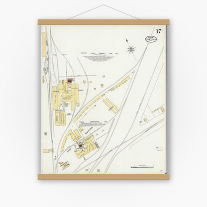 Old map wall art mockup — magnetic wood frame on white wall — Sanborn Fire Insurance Map from Suffolk, Independent Cities, Virginia (1898), Sheet #0017