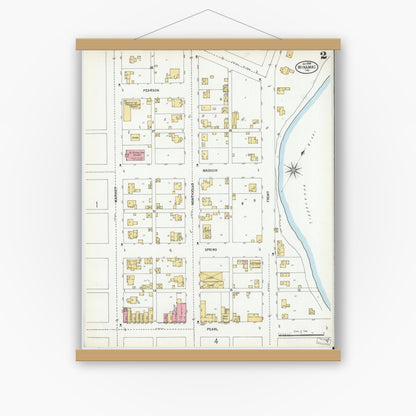 Old map wall art mockup — magnetic wood frame on white wall — Sanborn Fire Insurance Map from Winamac, Pulaski County, Indiana (1899), Sheet #0002