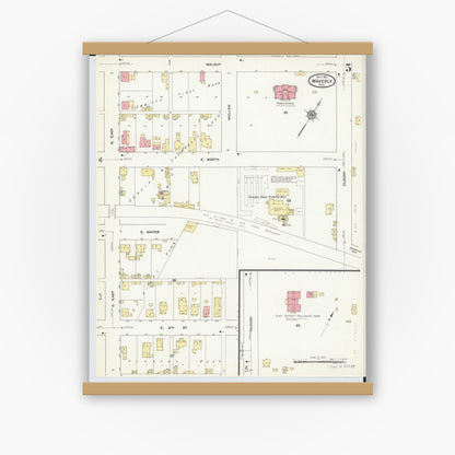 Old map wall art mockup — magnetic wood frame on white wall — Sanborn Fire Insurance Map from Waverly, Pike County, Ohio (1911), Sheet #0005