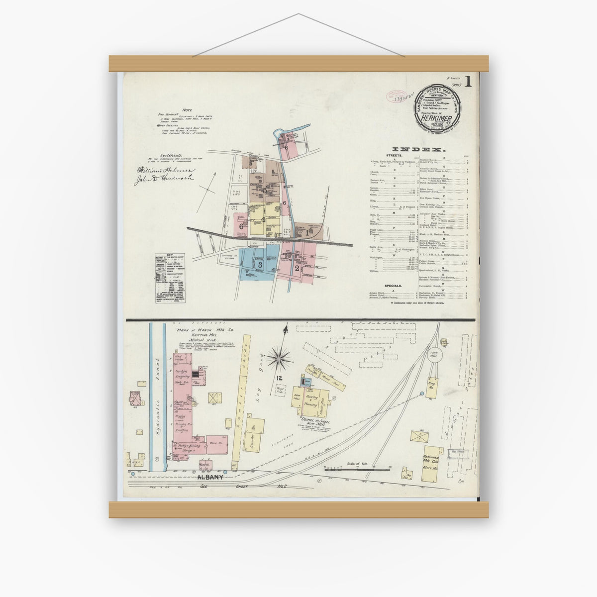 Old map wall art mockup — magnetic wood frame on white wall — Sanborn Fire Insurance Map from Herkimer, Herkimer County, New York (1890) - Complete Map Set