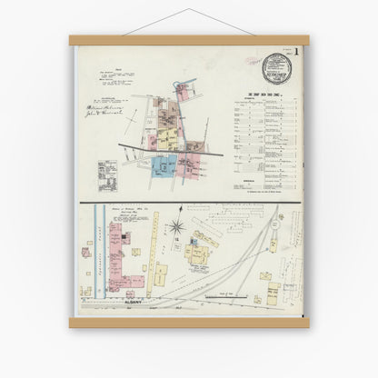Old map wall art mockup — magnetic wood frame on white wall — Sanborn Fire Insurance Map from Herkimer, Herkimer County, New York (1890) - Complete Map Set
