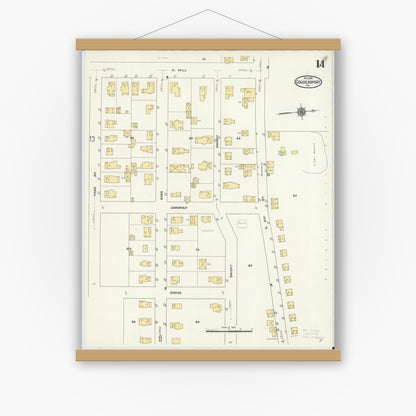 Old map wall art mockup — magnetic wood frame on white wall — Sanborn Fire Insurance Map from Coudersport, Potter County, Pennsylvania (1911), Sheet #0014
