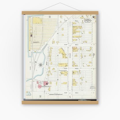 Old map wall art mockup — magnetic wood frame on white wall — Sanborn Fire Insurance Map from Ashland, Ashland County, Wisconsin (1901), Sheet #0002