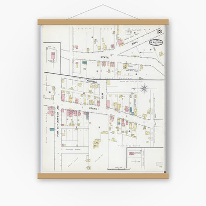 Old map wall art mockup — magnetic wood frame on white wall — Sanborn Fire Insurance Map from Alton, Madison County, Illinois (1892), Sheet #0013