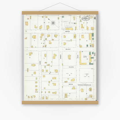 Old map wall art mockup — magnetic wood frame on white wall — Sanborn Fire Insurance Map from Stephenville, Erath County, Texas (1902), Sheet #0004