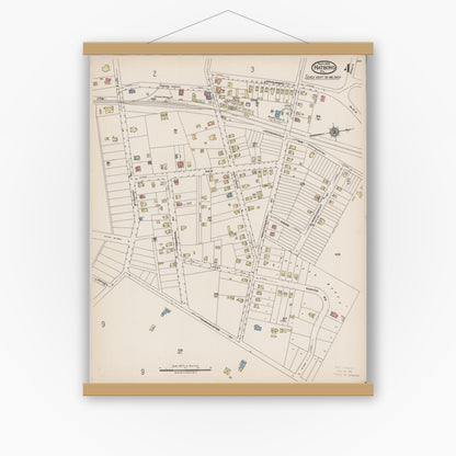 Old map wall art mockup — magnetic wood frame on white wall — Sanborn Fire Insurance Map from Hatboro, Montgomery County, Pennsylvania (1922), Sheet #0004