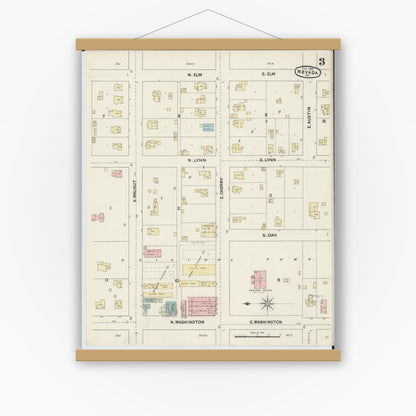 Old map wall art mockup — magnetic wood frame on white wall — Sanborn Fire Insurance Map from Nevada, Vernon County, Missouri (1890), Sheet #0003