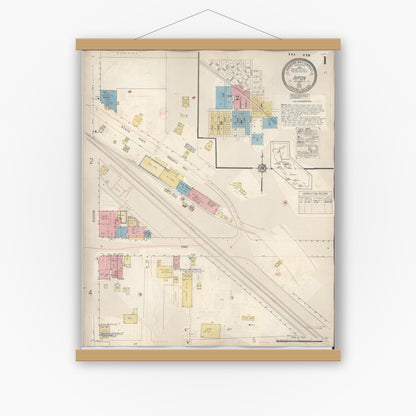 Old map wall art mockup — magnetic wood frame on white wall — Sanborn Fire Insurance Map from Ripon, San Joaquin County, California (1933) - Complete Map Set