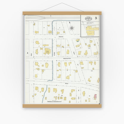 Old map wall art mockup — magnetic wood frame on white wall — Sanborn Fire Insurance Map from Marengo, McHenry County, Illinois (1905), Sheet #0005