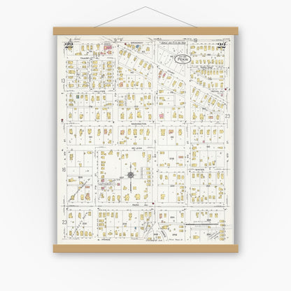 Old map wall art mockup — magnetic wood frame on white wall — Sanborn Fire Insurance Map from Pekin, Tazewell County, Illinois (1925), Sheet #0022