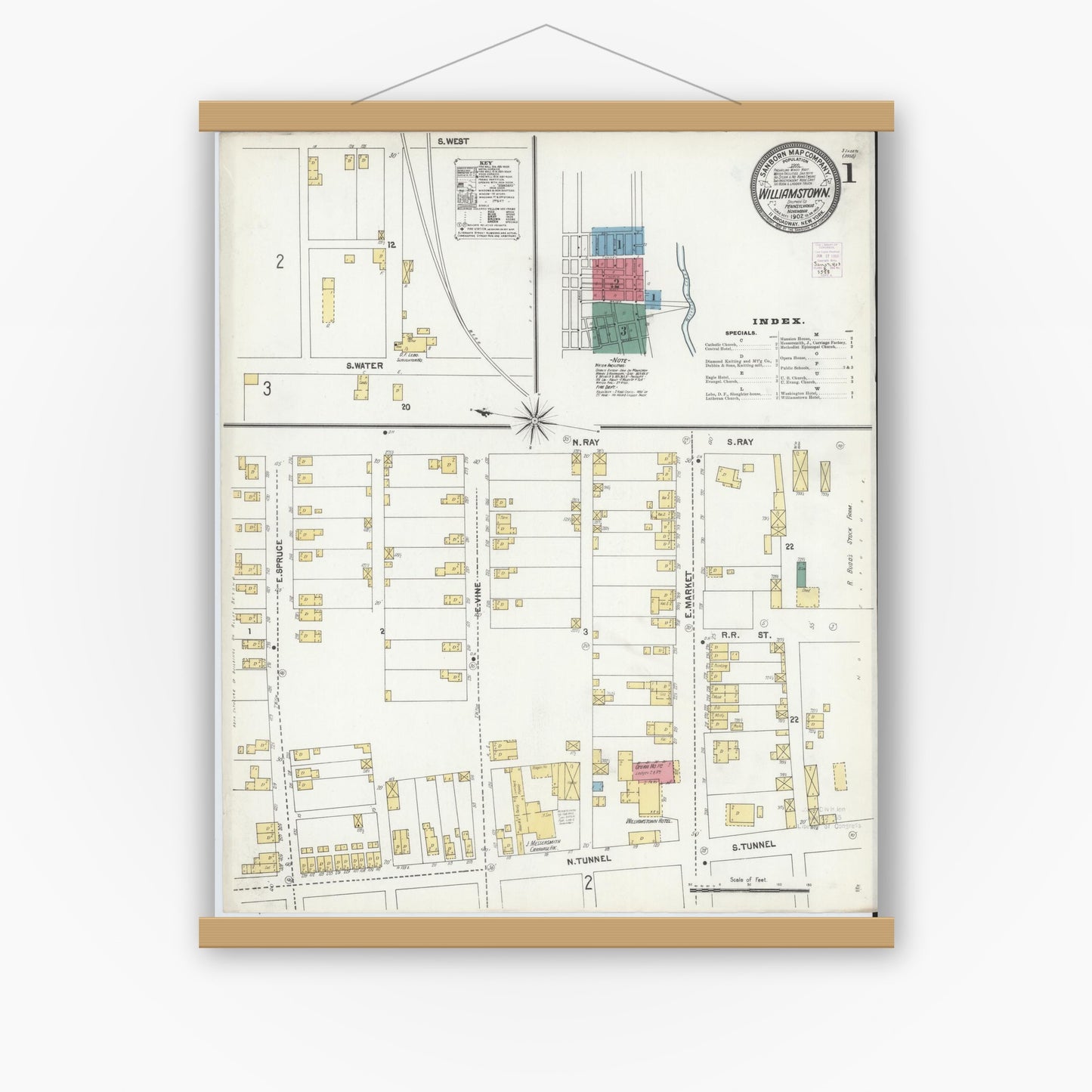 Old map wall art mockup — magnetic wood frame on white wall — Sanborn Fire Insurance Map from Williamstown, Dauphin County, Pennsylvania (1902) - Complete Map Set