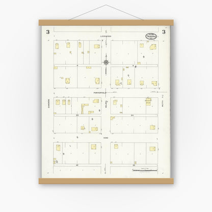 Old map wall art mockup — magnetic wood frame on white wall — Sanborn Fire Insurance Map from Tahoka, Lynn County, Texas (1925), Sheet #0003