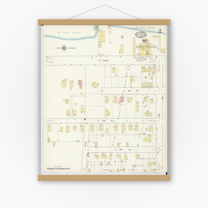 Old map wall art mockup — magnetic wood frame on white wall — Sanborn Fire Insurance Map from Saint Clair, Saint Clair County, Michigan (1913), Sheet #0002