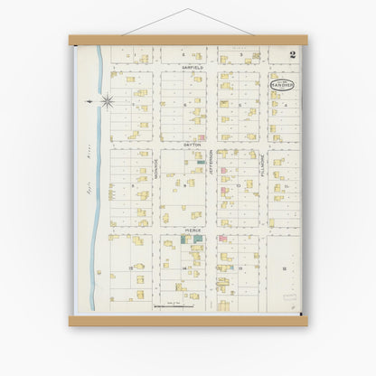 Old map wall art mockup — magnetic wood frame on white wall — Sanborn Fire Insurance Map from Hanover, Jo Daviess County, Illinois (1893), Sheet #0002