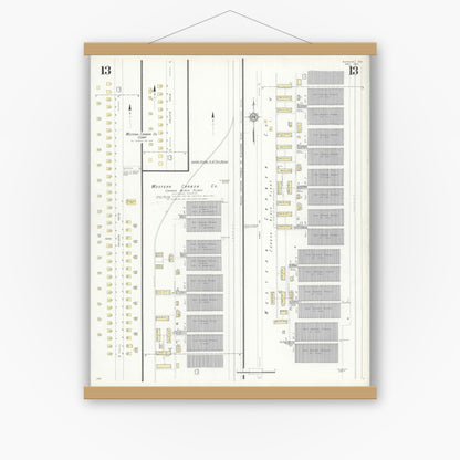 Old map wall art mockup — magnetic wood frame on white wall — Sanborn Fire Insurance Map from Borger, Hutchinson County, Texas (1933), Sheet #0013