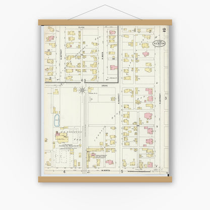 Old map wall art mockup — magnetic wood frame on white wall — Sanborn Fire Insurance Map from Kenton, Hardin County, Ohio (1897), Sheet #0002