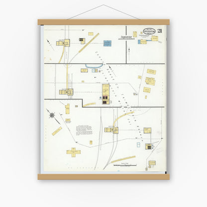 Old map wall art mockup — magnetic wood frame on white wall — Sanborn Fire Insurance Map from Houghton, Houghton County, Michigan (1917), Sheet #0021