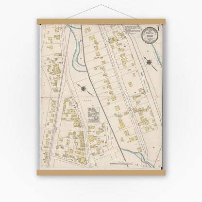 Old map wall art mockup — magnetic wood frame on white wall — Sanborn Fire Insurance Map from Kapaa, Kauai County, Hawaii (1921) - Complete Map Set