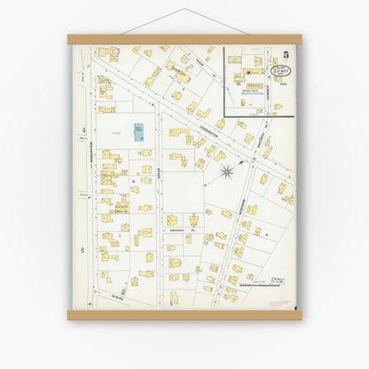 Old map wall art mockup — magnetic wood frame on white wall — Sanborn Fire Insurance Map from Quincy, Norfolk County, Massachusetts (1901), Sheet #0005