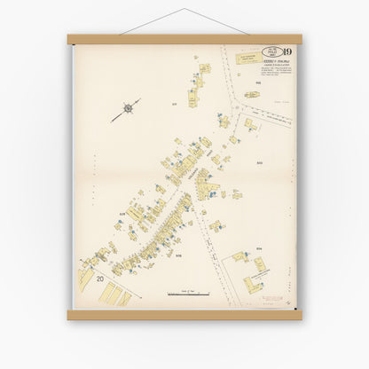 Old map wall art mockup — magnetic wood frame on white wall — Sanborn Fire Insurance Map from Hilo, Hawaii County, Hawaii (1914), Sheet #0019