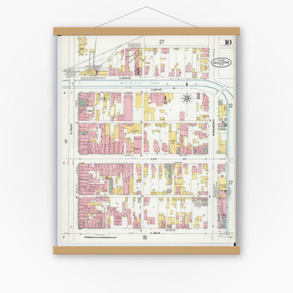 Old map wall art mockup — magnetic wood frame on white wall — Sanborn Fire Insurance Map from Chillicothe, Ross County, Ohio (1900), Sheet #0010