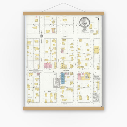 Old map wall art mockup — magnetic wood frame on white wall — Sanborn Fire Insurance Map from Howe, LaGrange County, Indiana (1917) - Complete Map Set