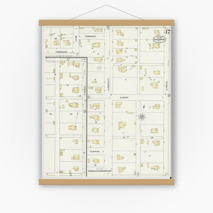 Old map wall art mockup — magnetic wood frame on white wall — Sanborn Fire Insurance Map from Sherman, Grayson County, Texas (1897), Sheet #0017