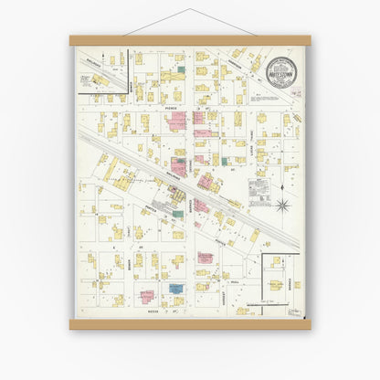 Old map wall art mockup — magnetic wood frame on white wall — Sanborn Fire Insurance Map from Whitestown, Boone County, Indiana (1909), Sheet #0001