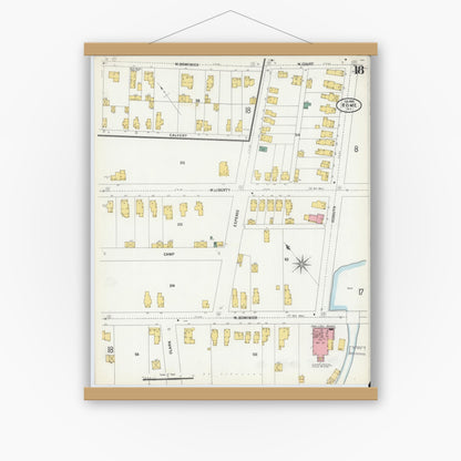Old map wall art mockup — magnetic wood frame on white wall — Sanborn Fire Insurance Map from Rome, Oneida County, New York (1899), Sheet #0018