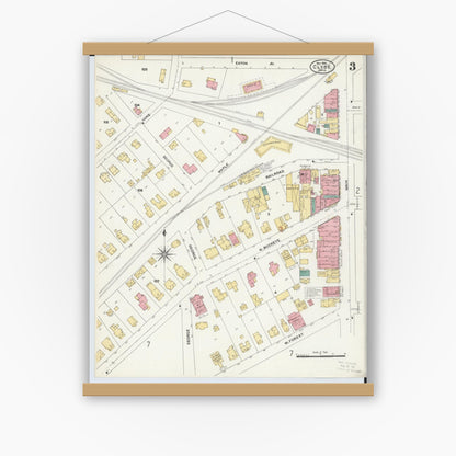 Old map wall art mockup — magnetic wood frame on white wall — Sanborn Fire Insurance Map from Clyde, Sandusky County, Ohio (1906), Sheet #0003