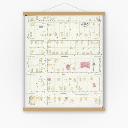 Old map wall art mockup — magnetic wood frame on white wall — Sanborn Fire Insurance Map from Cuba, Fulton County, Illinois (1919), Sheet #0003