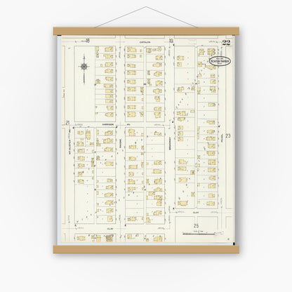Old map wall art mockup — magnetic wood frame on white wall — Sanborn Fire Insurance Map from Benton Harbor, Berrien County, Michigan (1911), Sheet #0022