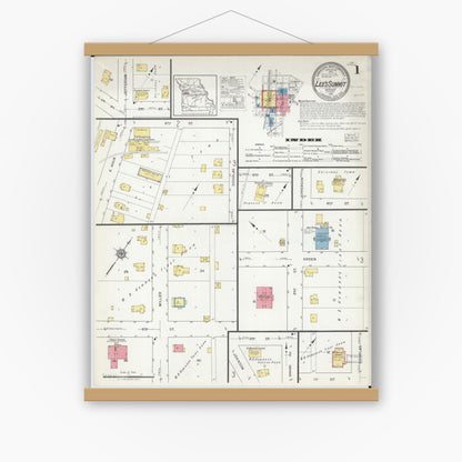 Old map wall art mockup — magnetic wood frame on white wall — Sanborn Fire Insurance Map from Lee's Summit, Jackson County, Missouri (1918) - Complete Map Set
