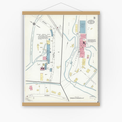 Old map wall art mockup — magnetic wood frame on white wall — Sanborn Fire Insurance Map from Canton, Norfolk County, Massachusetts (1911), Sheet #0003