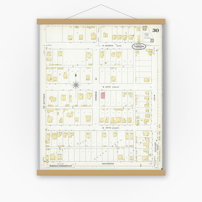 Old map wall art mockup — magnetic wood frame on white wall — Sanborn Fire Insurance Map from Texarkana, Bowie County, Texas (1909), Sheet #0030